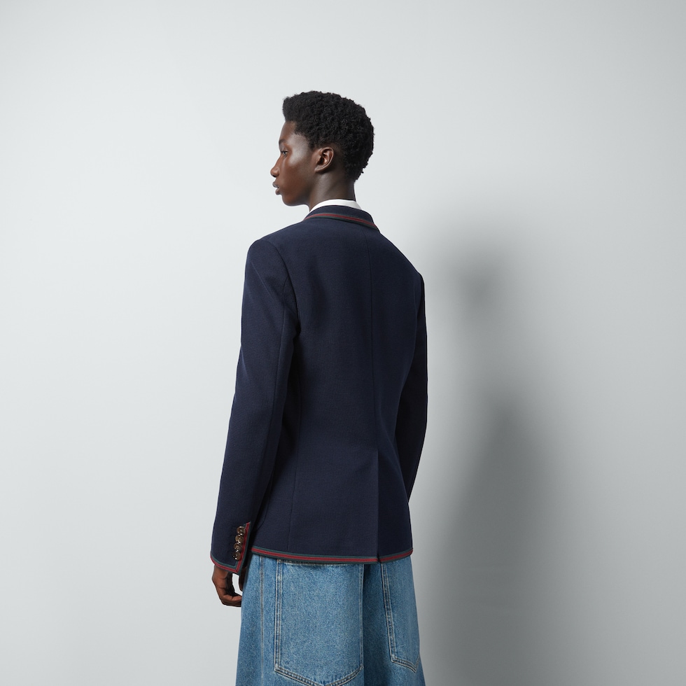 Cotton jersey jacket with Web in dark blue | GUCCI® US