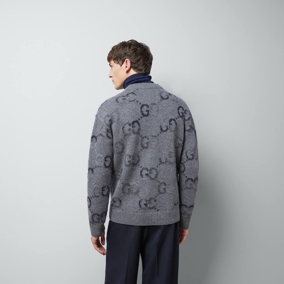 Cardigan aus Wolle mit GG Intarsie in grau | GUCCI® CH