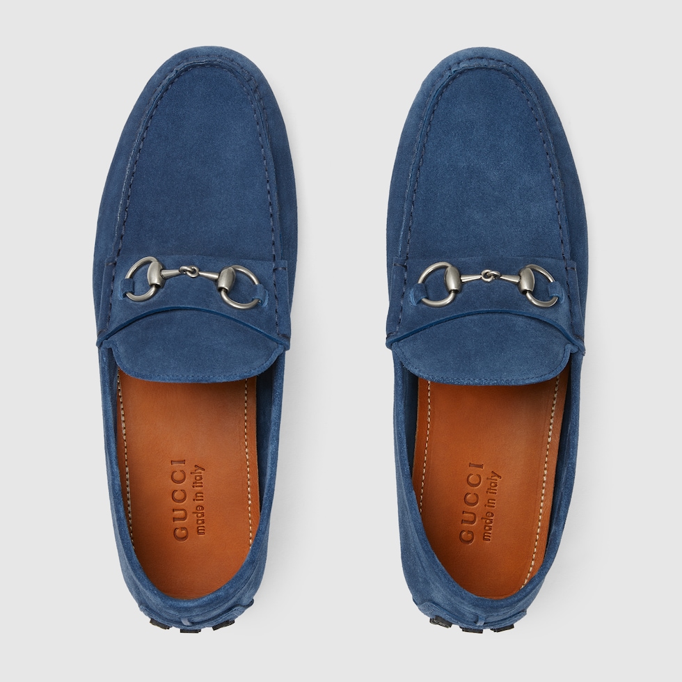 Men s driver with Horsebit in blue suede GUCCI US