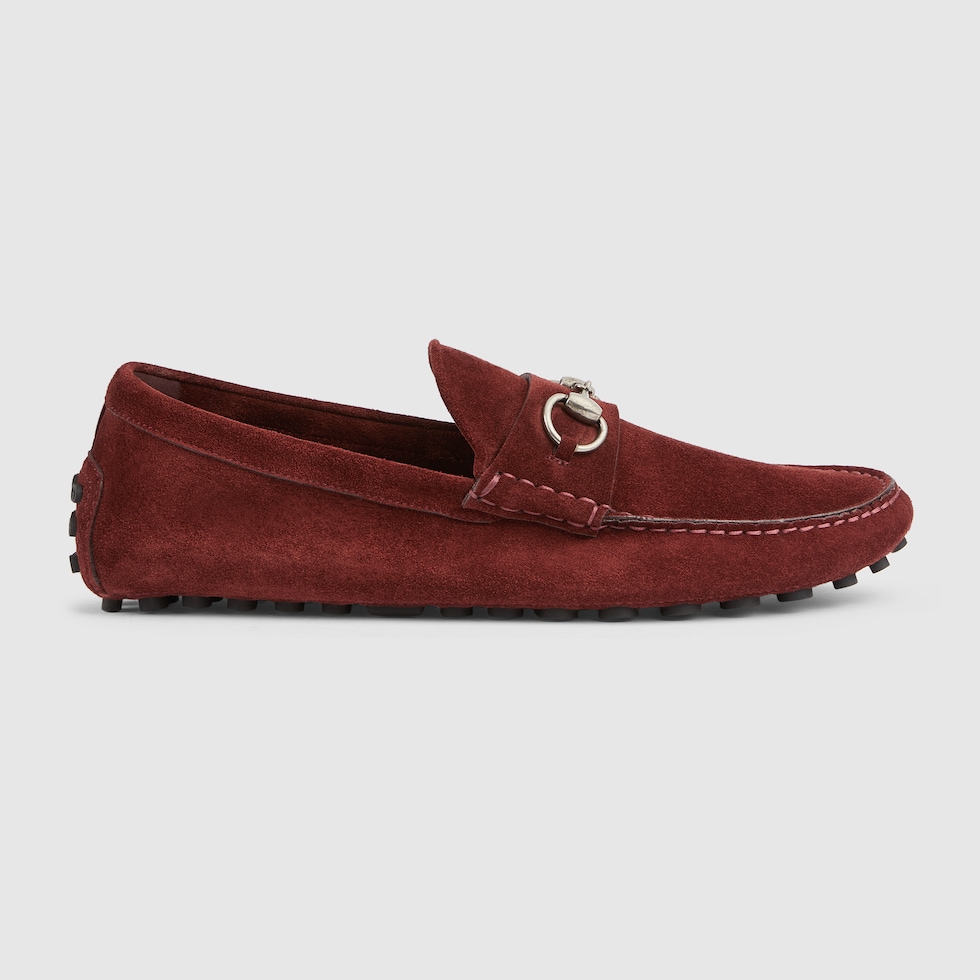 Men s driver with Horsebit in burgundy suede GUCCI Canada