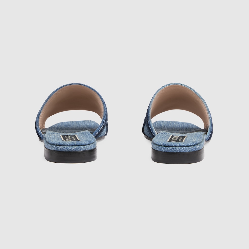 GUCCIのネイビーのローヒール Women's 'Gucci' slide sandal in light blue denim | GUCCI® US
