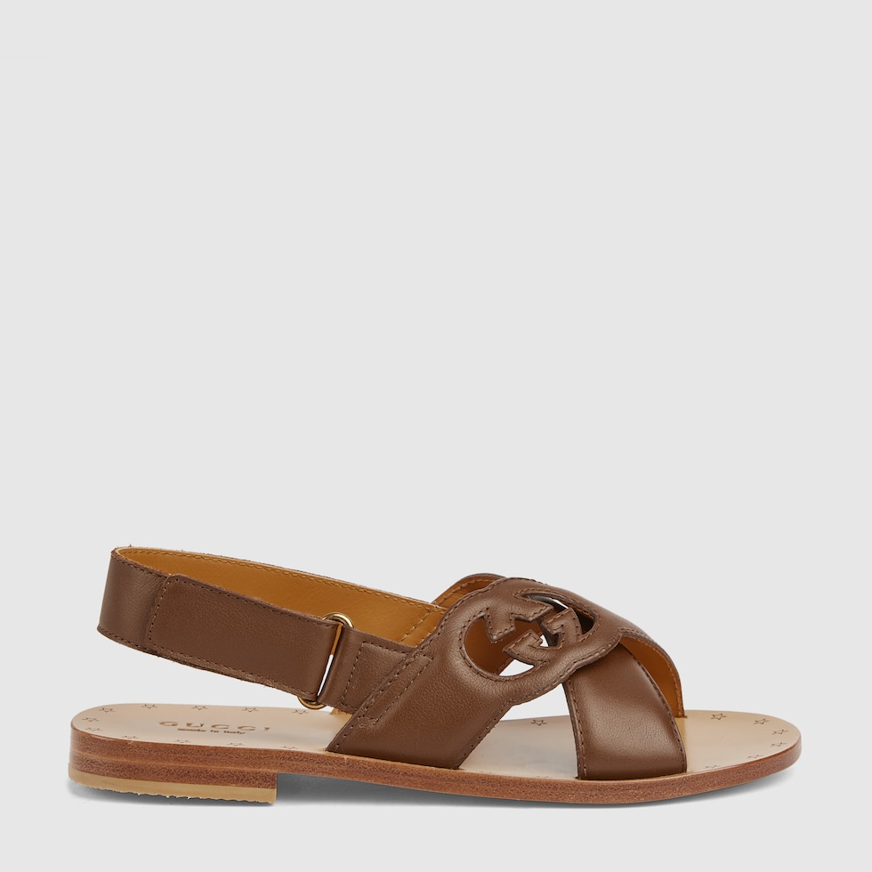 Children s Interlocking G sandal in brown leather GUCCI UK