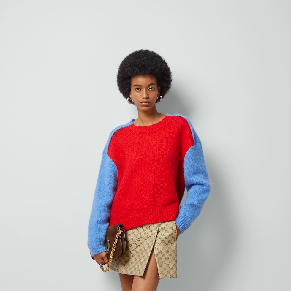 Extra fine mohair sweater in red and blue | GUCCI® US