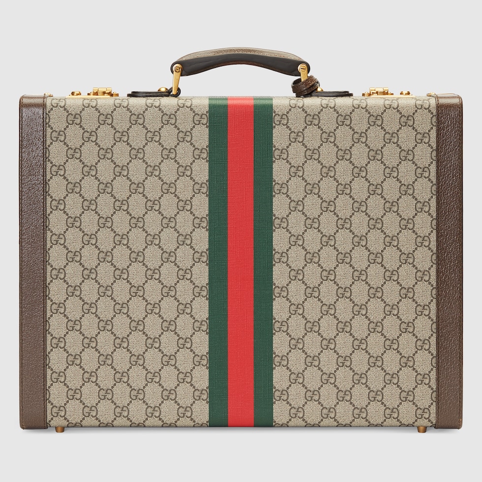 グッチ GGスプリーム グッチサヴォイ GUCCI Savoy Large Full-Grain Leather-Trimmed Monogrammed