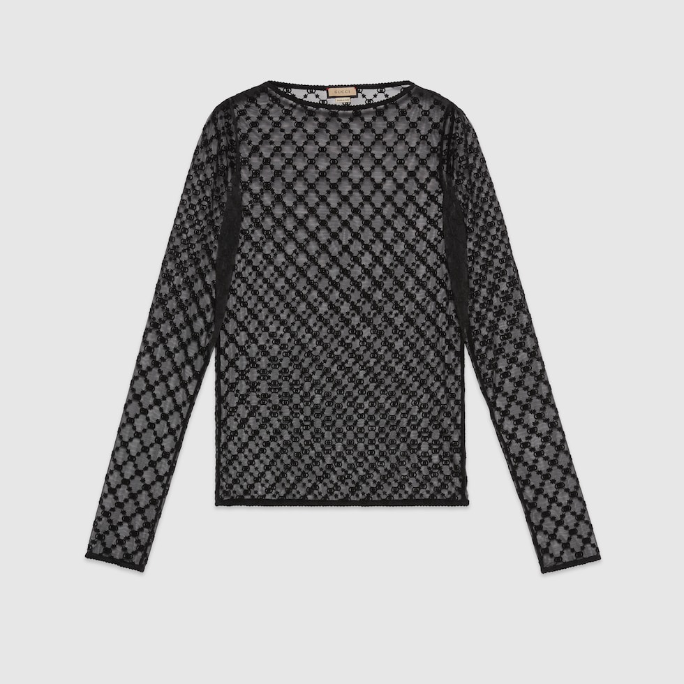 GG star tulle top in black | GUCCI® AE