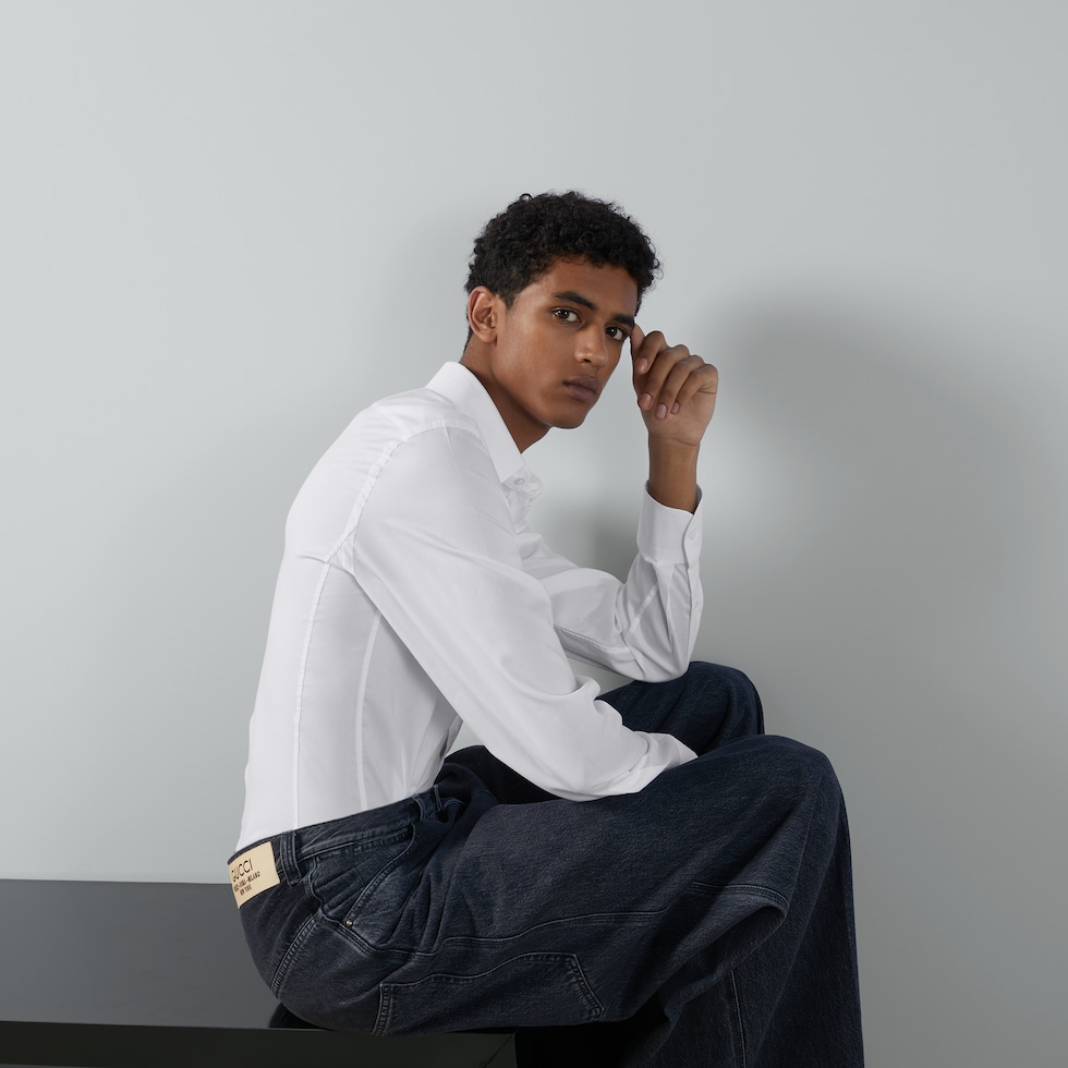 Cotton shirt with Double G embroidery in white | GUCCI® US
