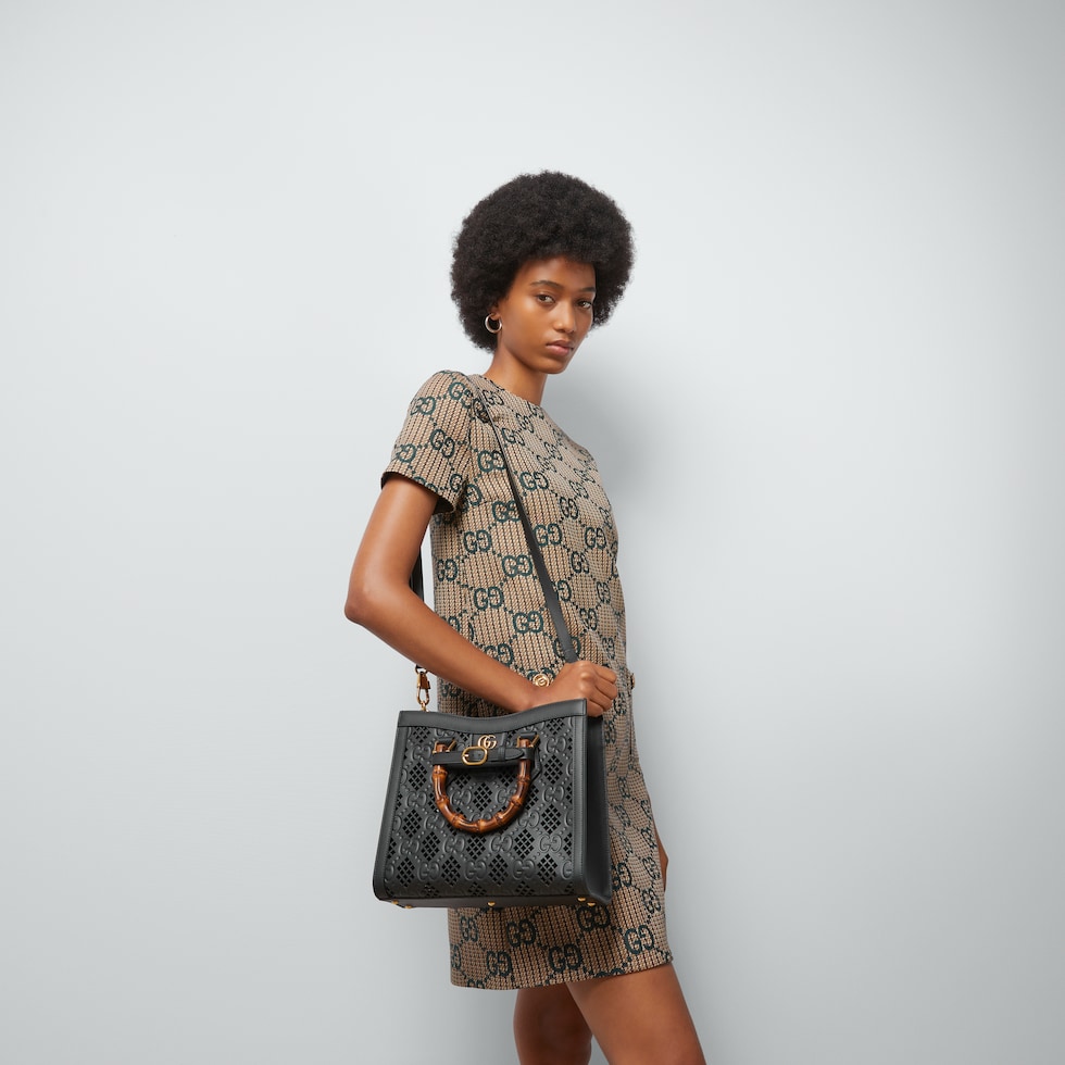 Kleiner Gucci Diana Shopper in schwarzes Leder GUCCI DE