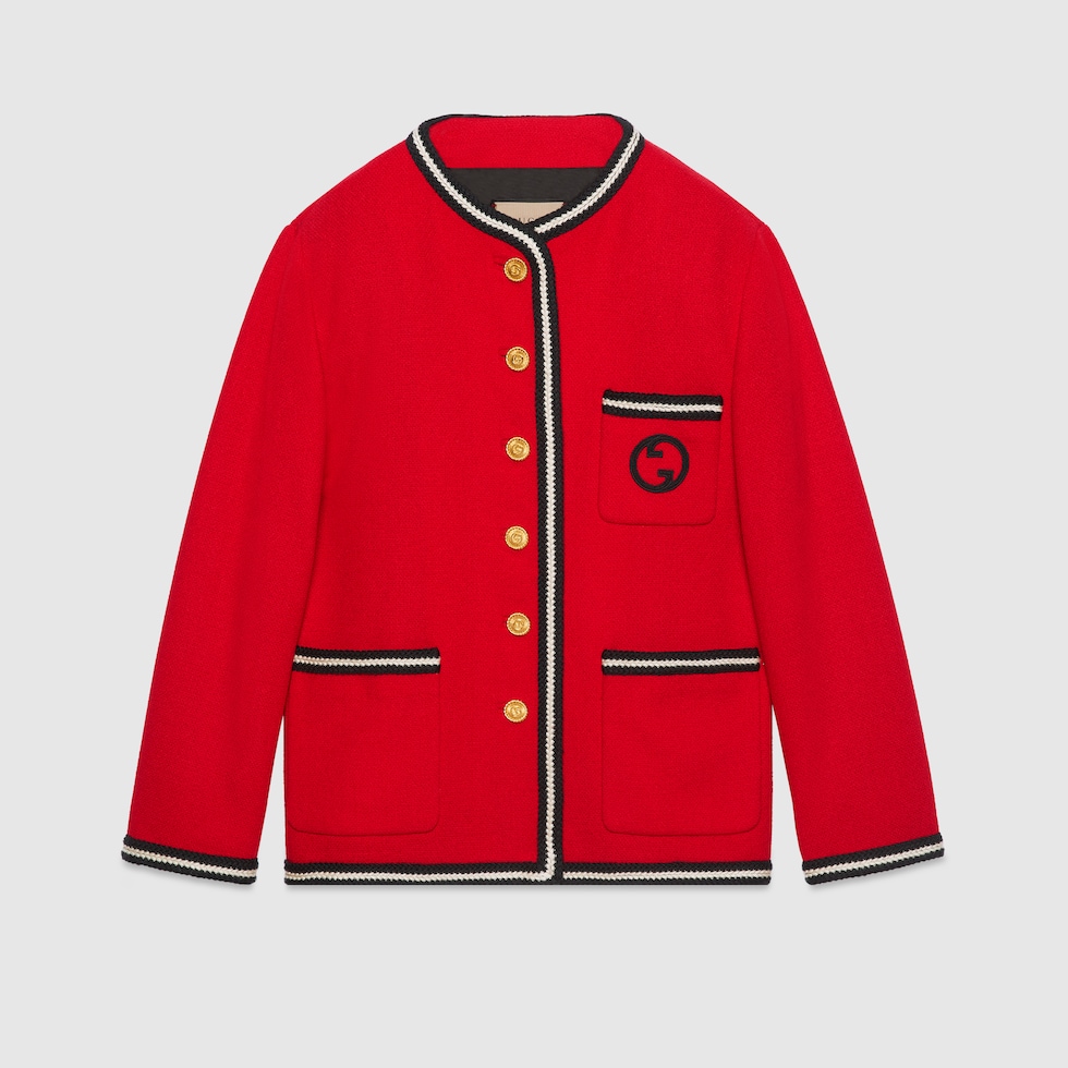Tweed jacket with Round Interlocking G in red | GUCCI® SI