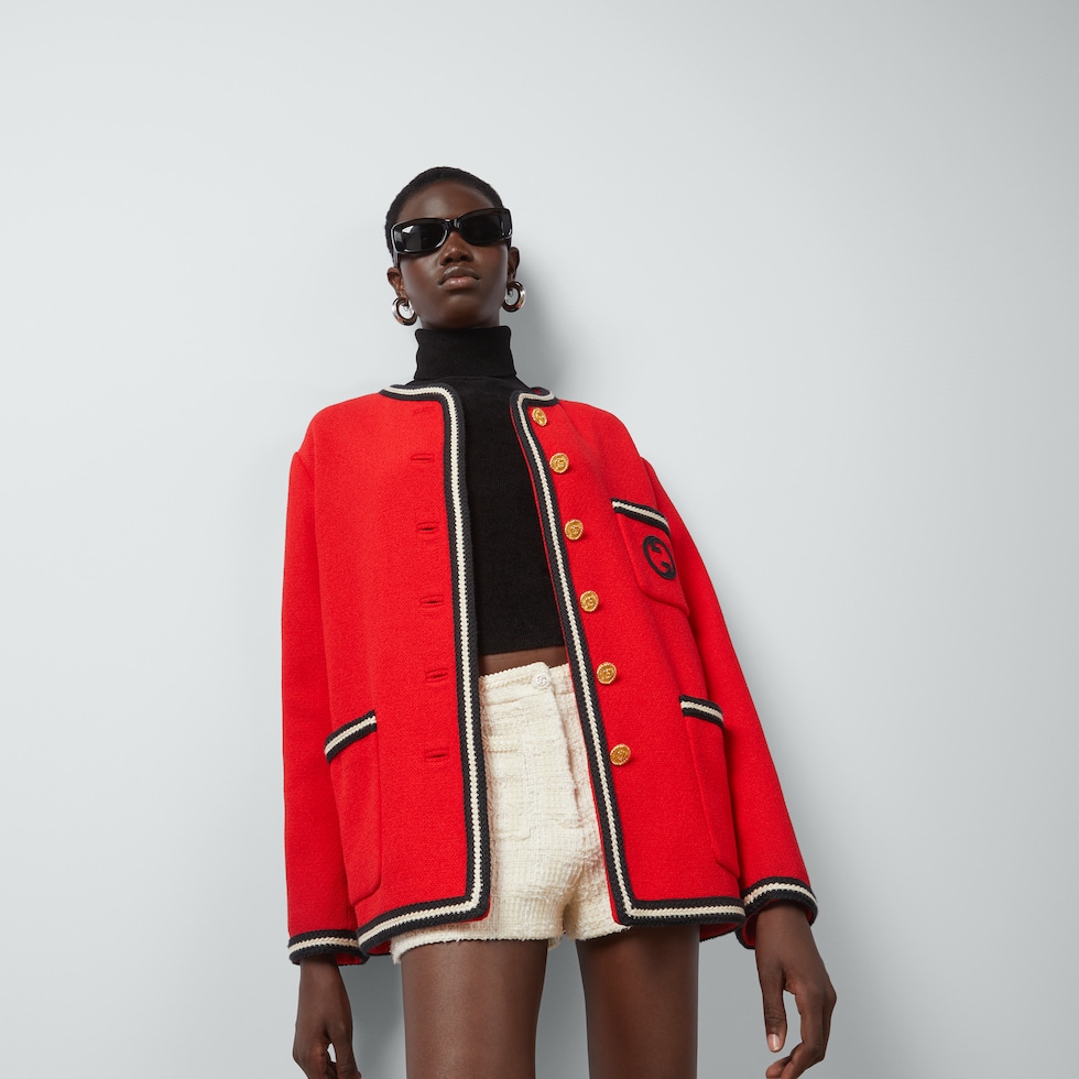 Giacca in tweed con Incrocio GG tondo in rosso | GUCCI® IT