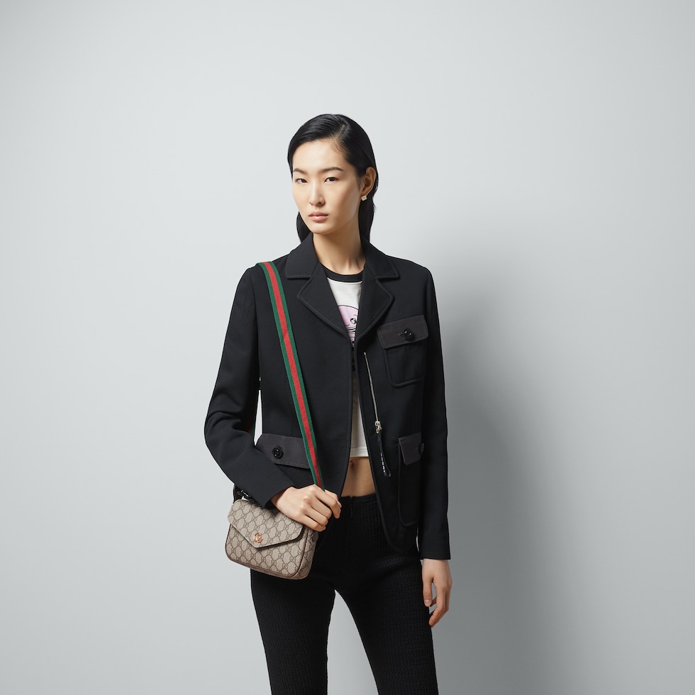 Ophidia pochette in beige and ebony Supreme | GUCCI® US