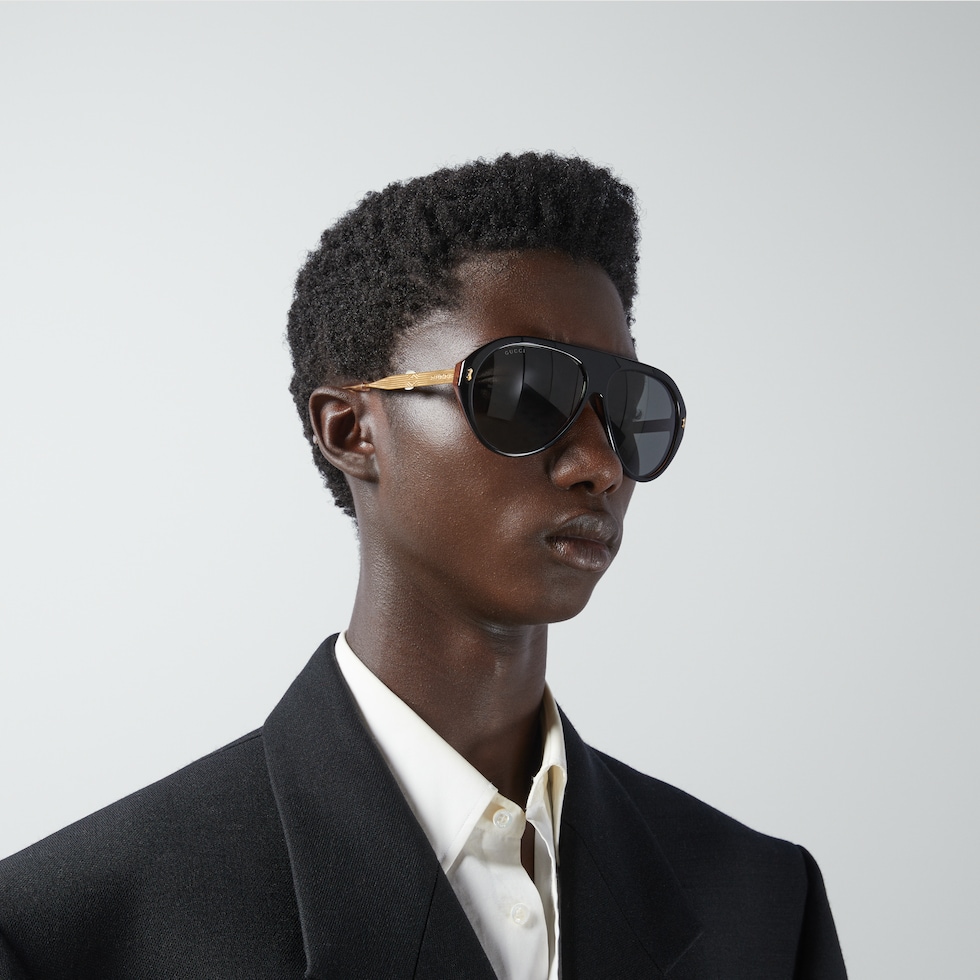 Aviator frame sunglasses in black acetate GUCCI Canada