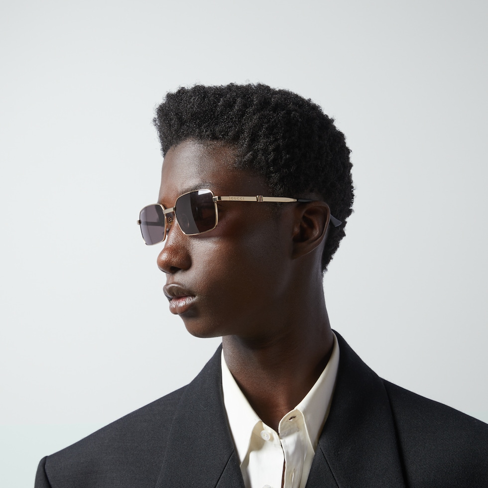 Rectangular-frame sunglasses in yellow gold-toned metal