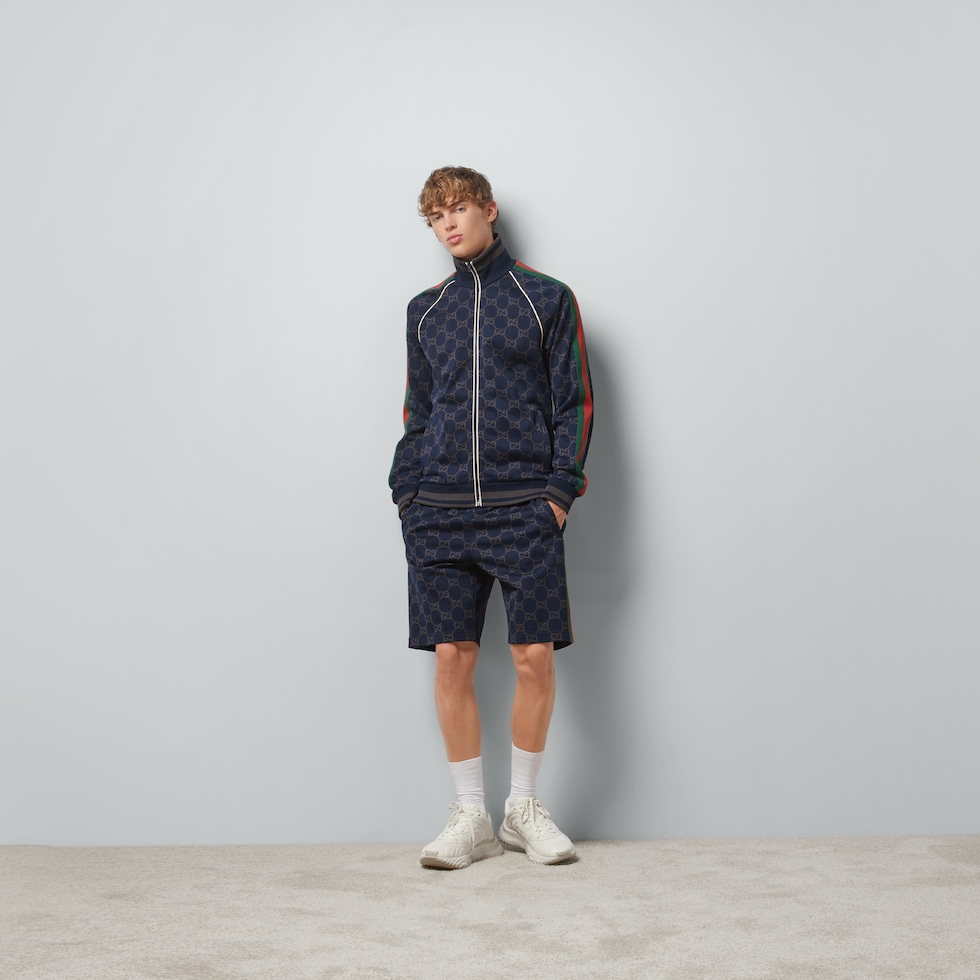 グッチ　ジャージ GGコットンジャージー ジャケット ・ダークブルー＆グレー | GUCCI公式