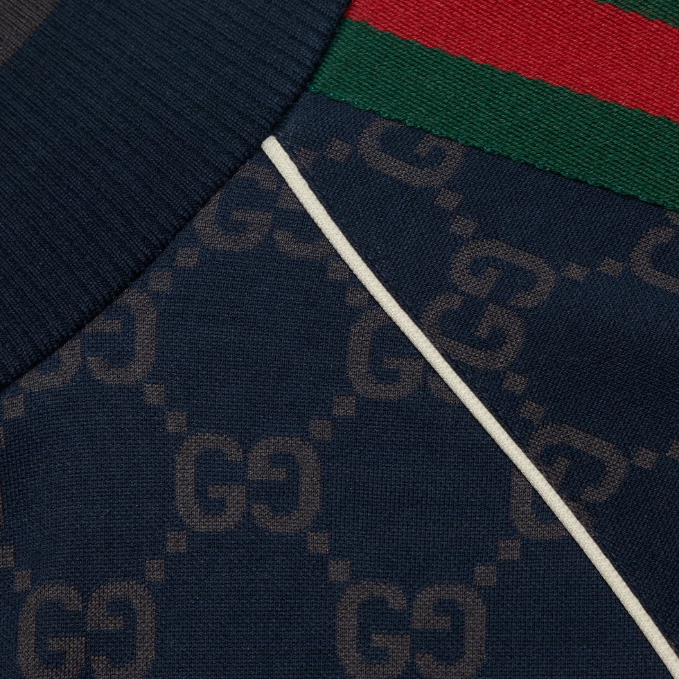 GGコットンジャージー ジャケットダークブルー&グレー | GUCCI公式 GGコットンジャージー ジャケットダークブルー&グレー | GUCCI公式