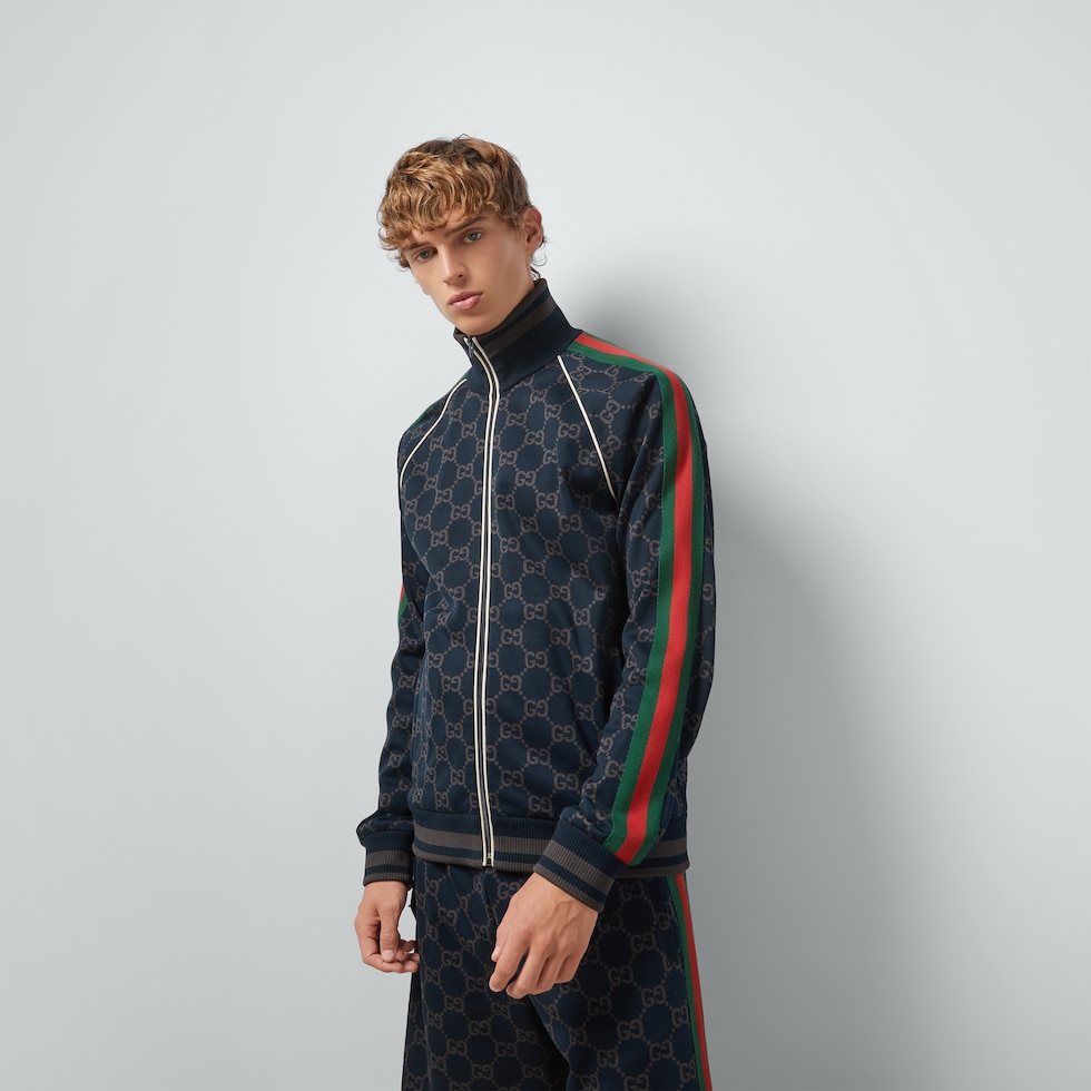 GGコットンジャージー ジャケットダークブルー&グレー | GUCCI公式 GGコットンジャージー ジャケットダークブルー&グレー | GUCCI公式