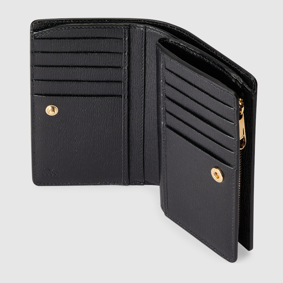 Zip around wallet with Gucci script in black leather | GUCCI® ZA