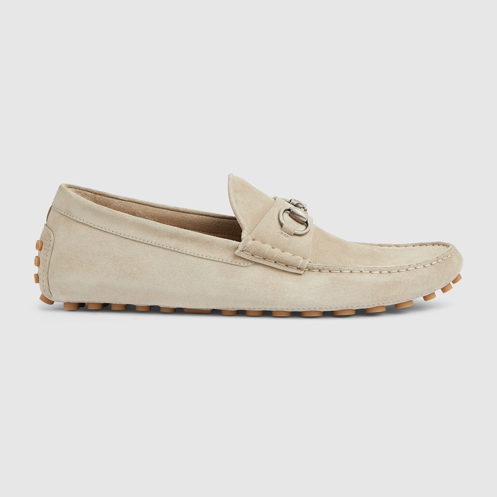 Men s driver with Horsebit in beige suede GUCCI Australia