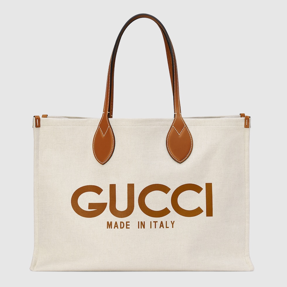 Large tote bag with Gucci print in Beige canvas | GUCCI® US