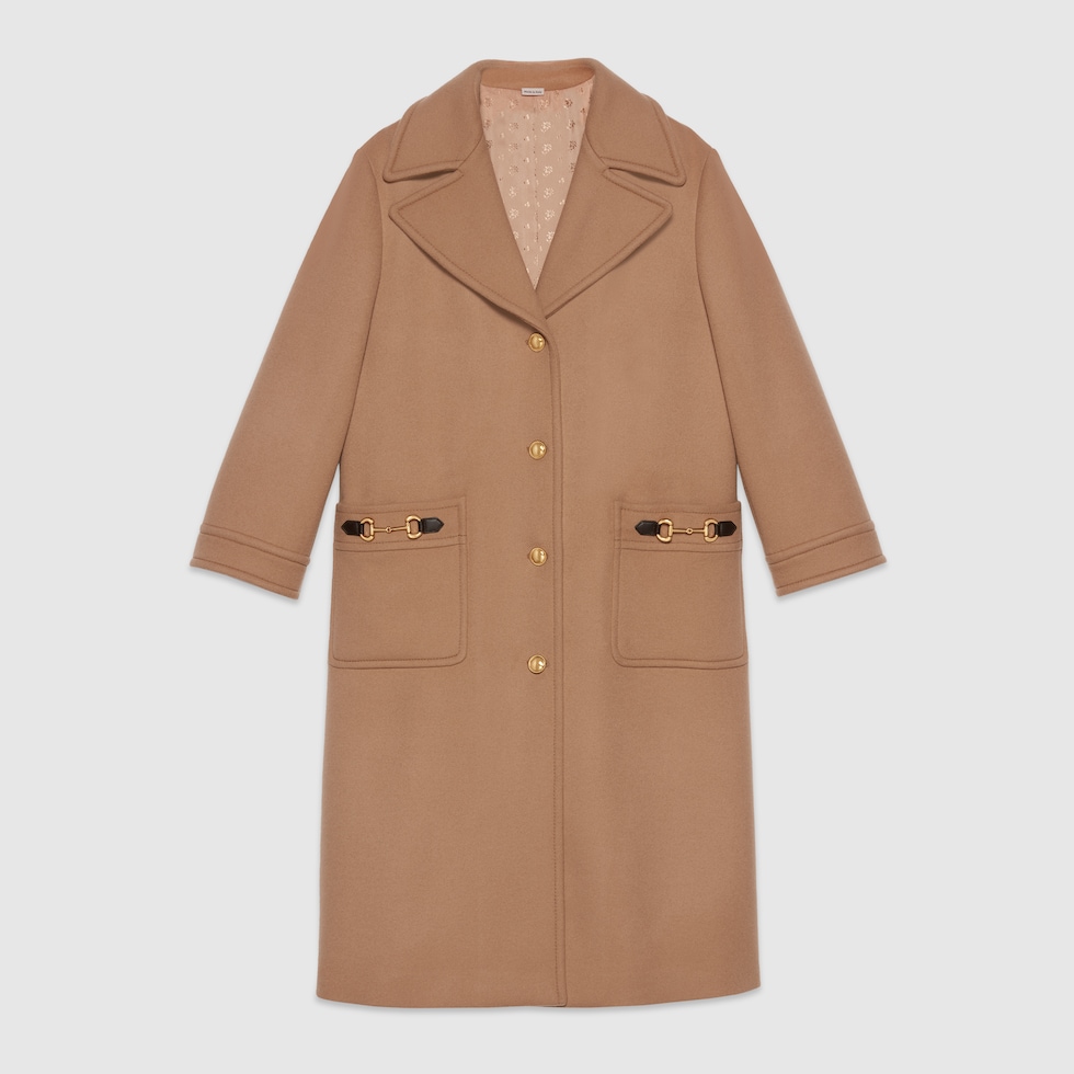 Wool coat with Horsebit in camel GUCCI UK