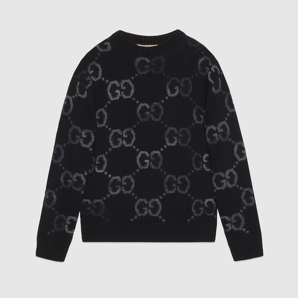 Pullover aus Wolle mit GG Intarsie in schwarz | GUCCI® CH