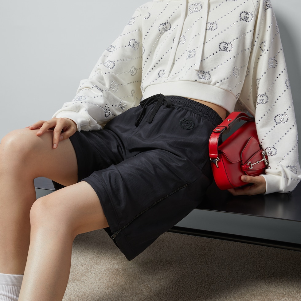 Black silk pongé shorts in black | GUCCI® US