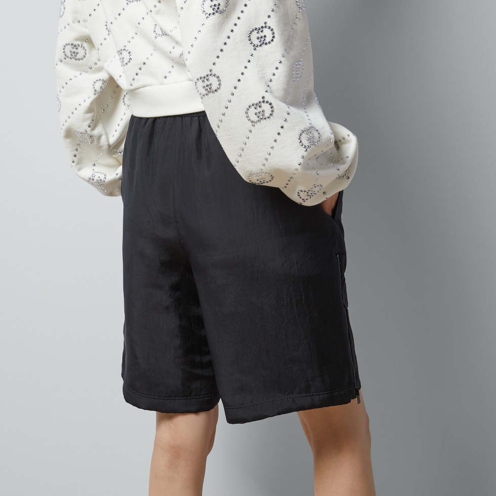 Black silk pongé shorts in black | GUCCI® US