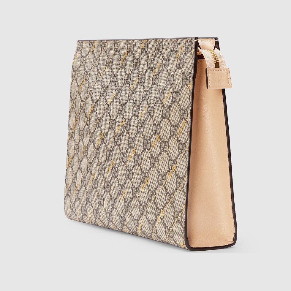 Pouch with Horsebit print in beige and ebony Supreme GUCCI GR