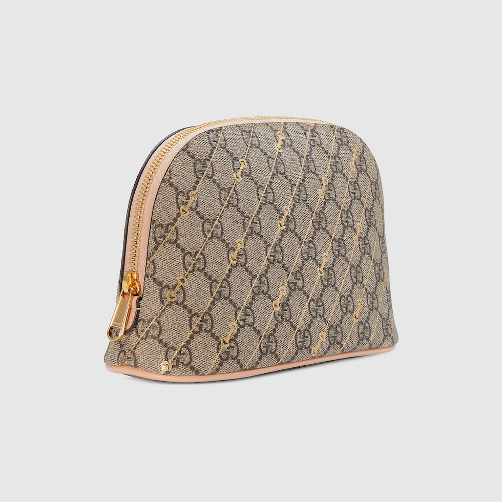 Cosmetic case with Horsebit print in beige and ebony Supreme