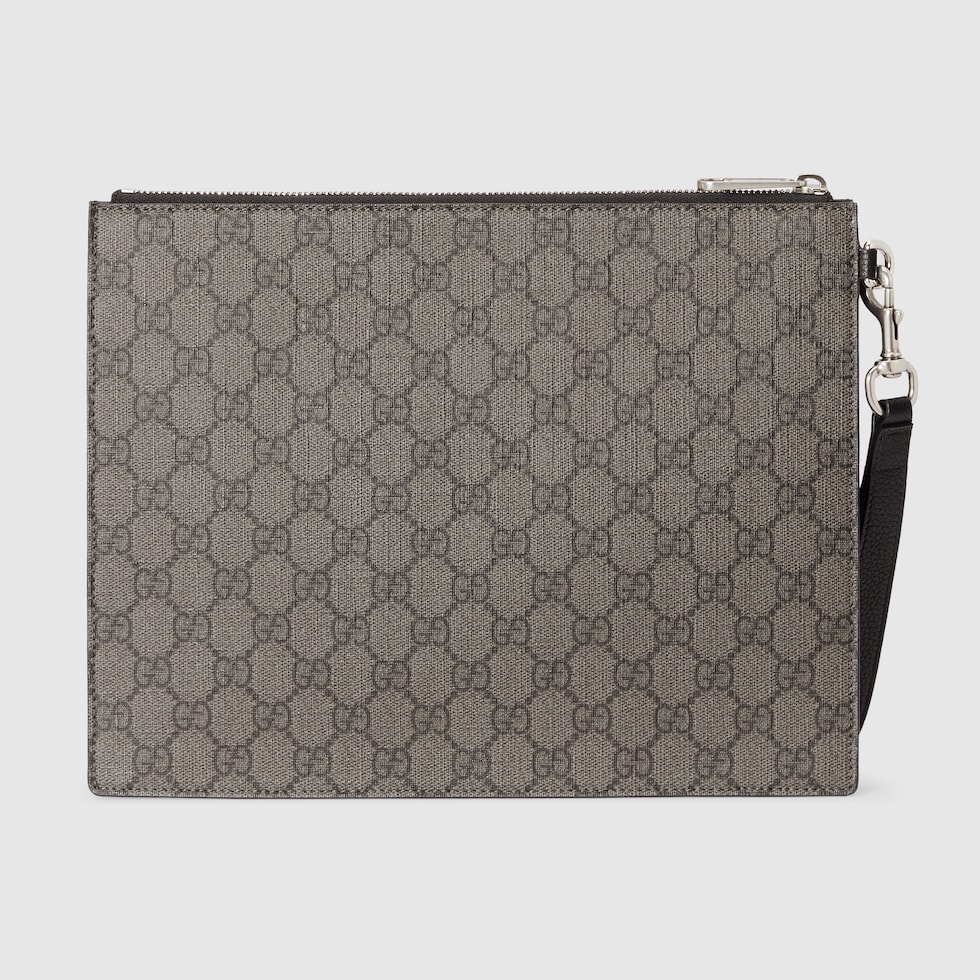 Gucci pouch with strap in grey and black GG Supreme GUCCI US