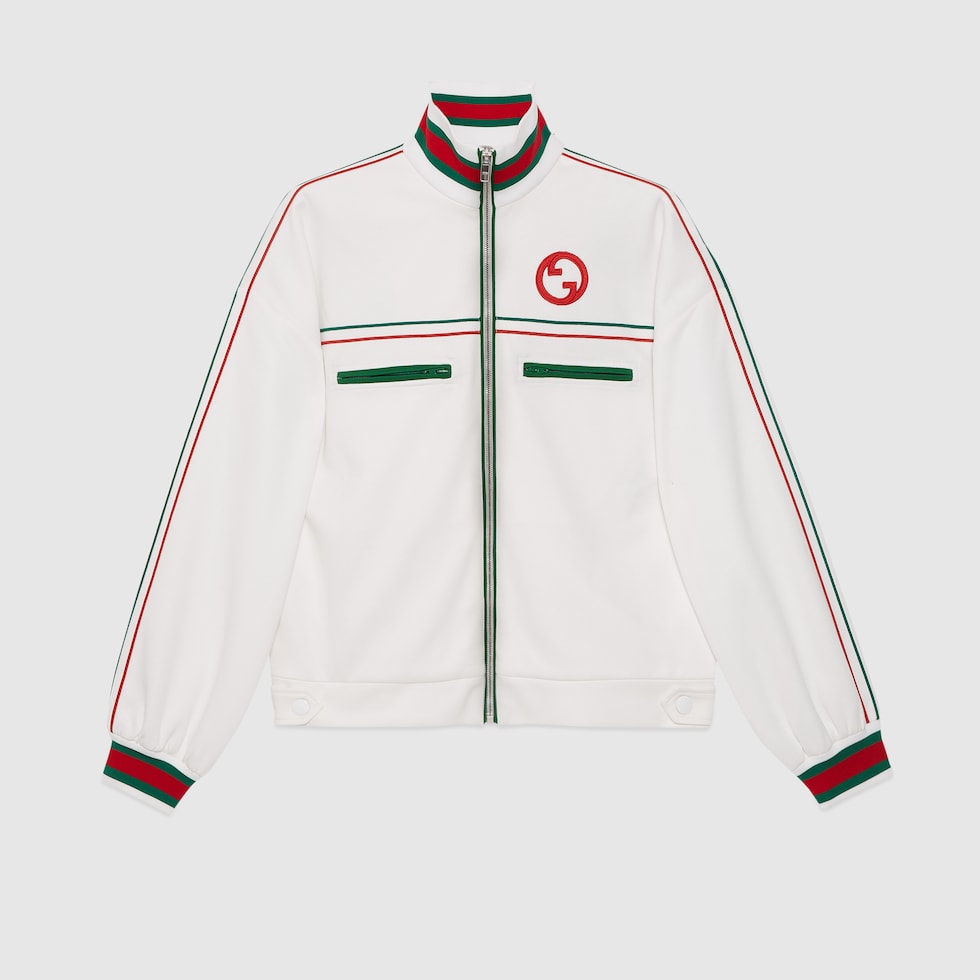 Technical jersey zip jacket with Web in off white | GUCCI® US