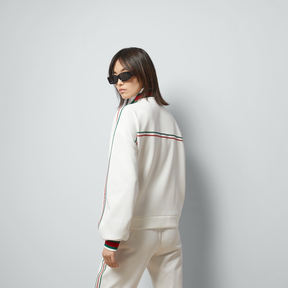 Technical jersey zip jacket with Web in off white | GUCCI® US