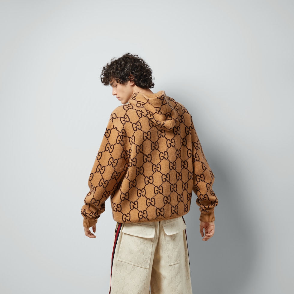 GG wool hooded sweatshirt in camel and ebony GUCCI® SG