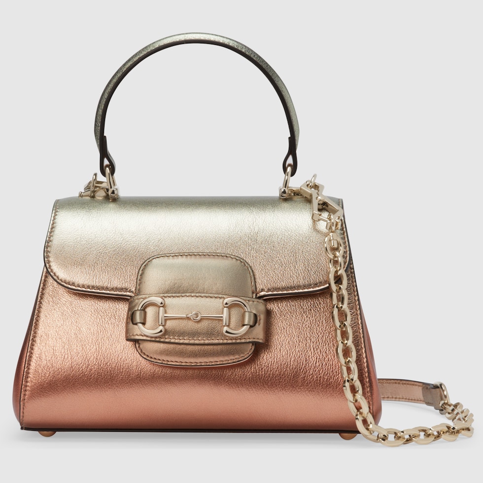 HORSEBIT 1955 MINI TOP HANDLE BAG 18 IN BEIGE CANVAS AND BROWN CALFSKIN GOLD HARDWARE