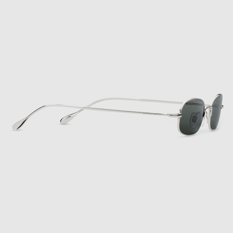 Rectangular frame sunglasses in shiny silver grey metal | GUCCI 