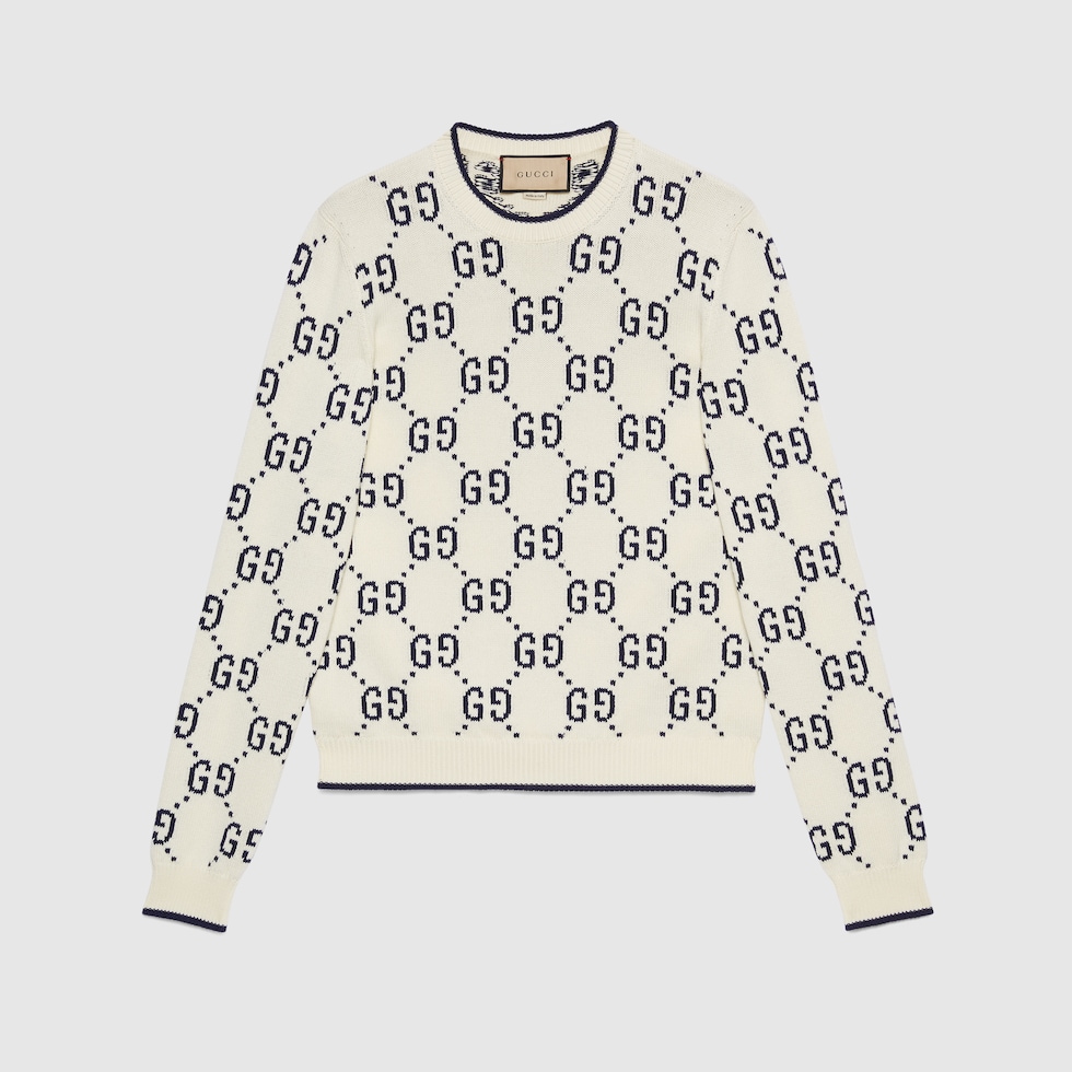 GG cotton knit sweater in ivory cotton | GUCCI® US