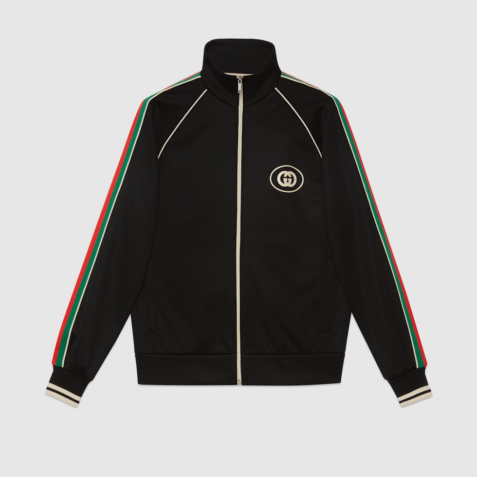 Technical jersey zip jacket in black | GUCCI® US