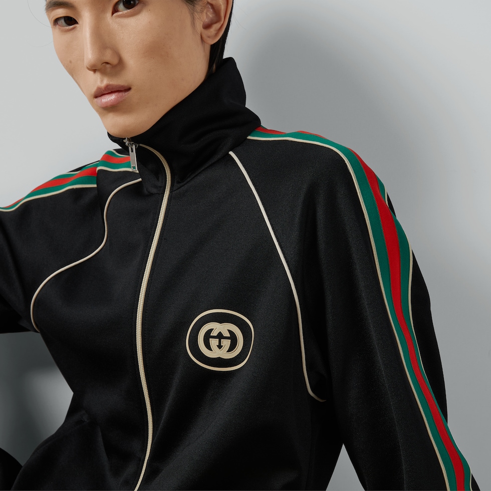 Gucci Technical Jersey Bomber Interlocking 'G' Hooded Jacket