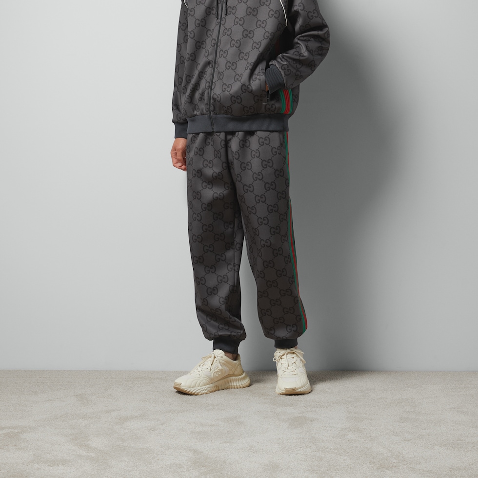 Jumbo GG jogging pant with Web in grey and dark grey | GUCCI® US