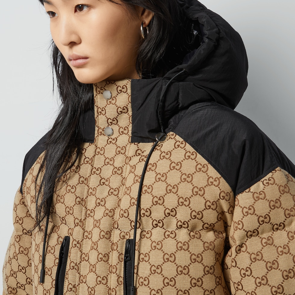 Chaqueta bomber de lona GG en camel y ébano | GUCCI® ES
