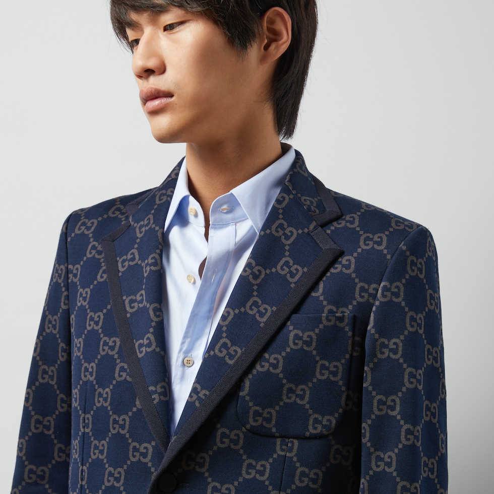 Jackett aus GG Baumwolle in dunkelblau und grau | GUCCI® DE