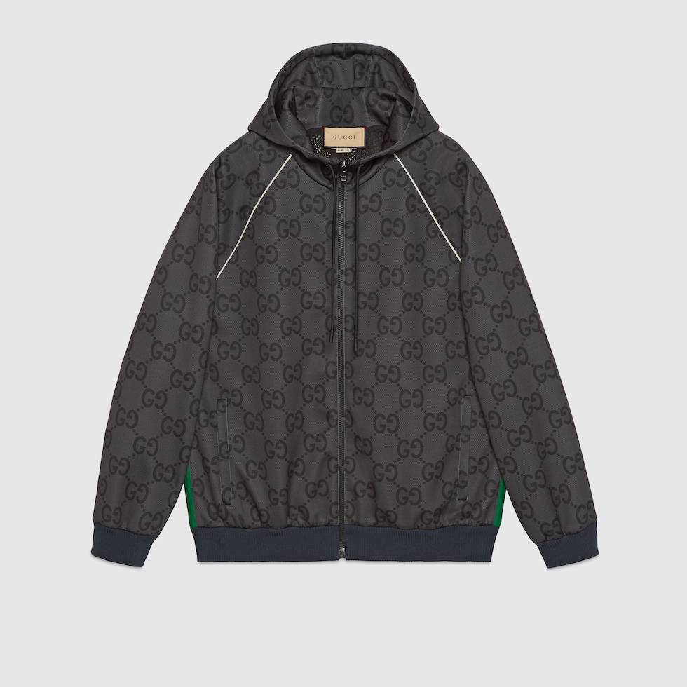 Jumbo GG zip jacket with Web in grey and dark grey | GUCCI® US