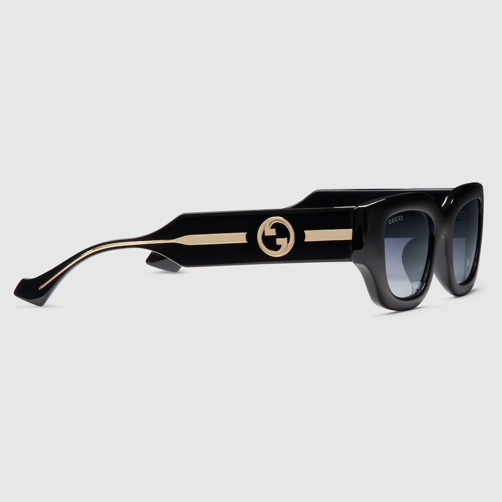 美品 GUCCI sunglasses line stone Black Low nose bridge rectangular sunglasses in black | GUCCI® SG
