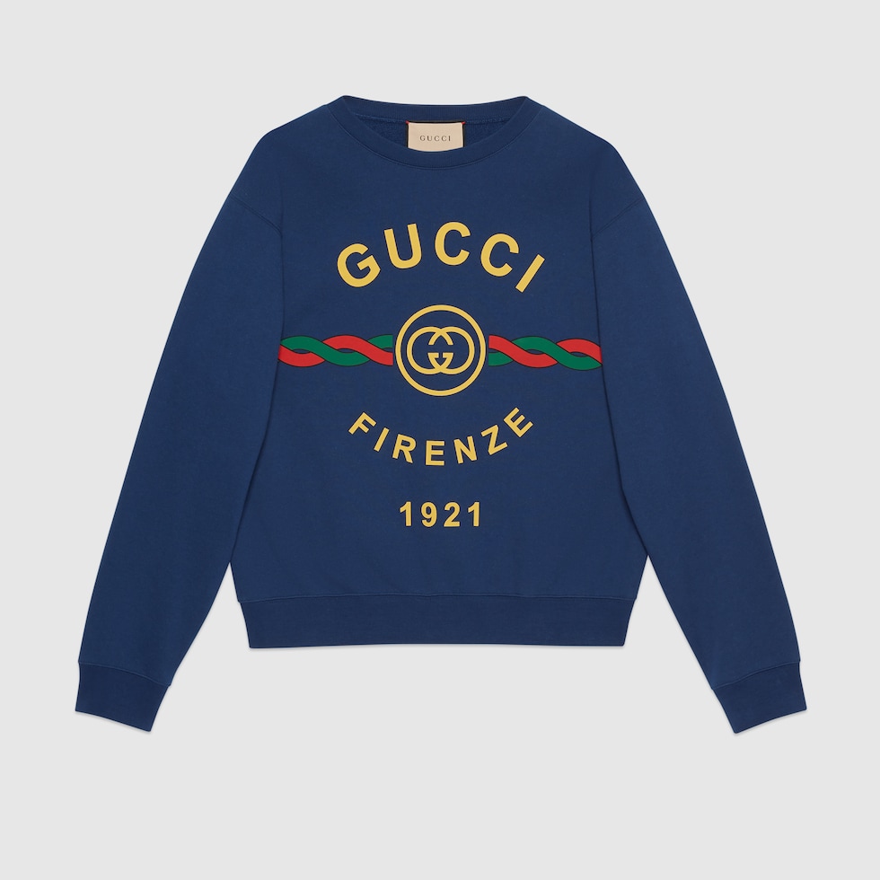 コットン “GUCCI FIRENZE 1921” スウェットシャツブルー | GUCCI® JP