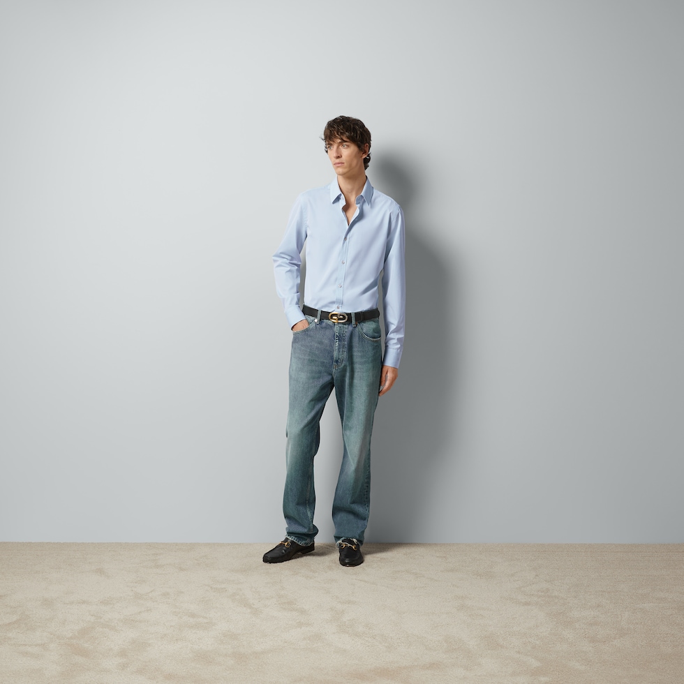 Straight-leg denim pant in blue | GUCCI® US