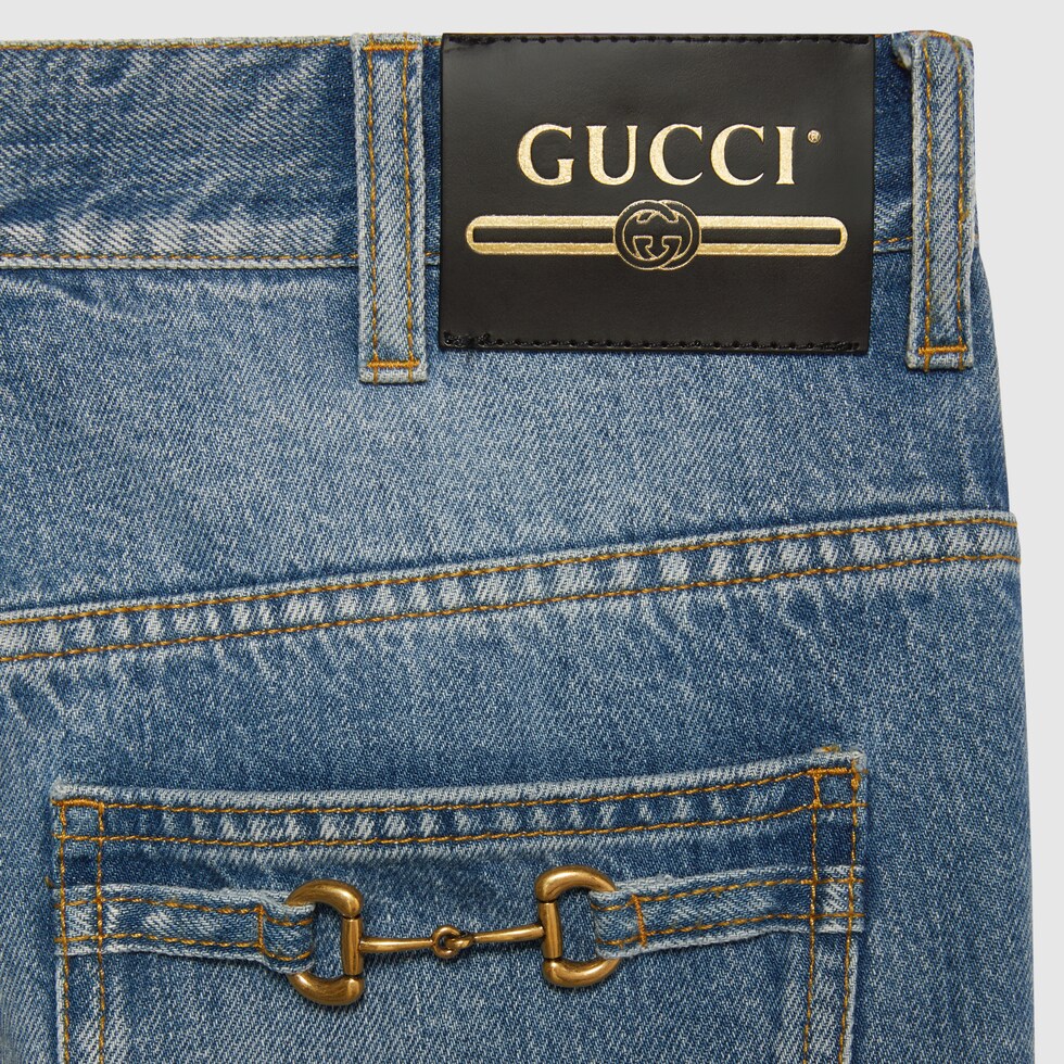 Straight-leg denim pant in blue | GUCCI® Canada