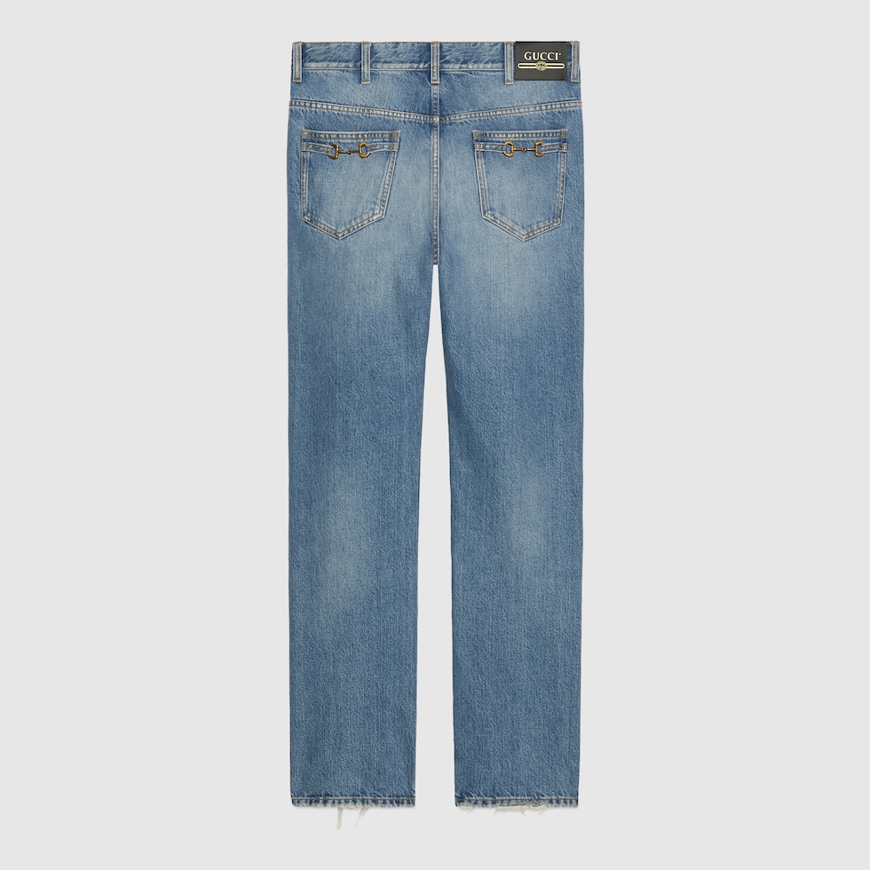 Straight-leg denim pant in blue | GUCCI® Canada