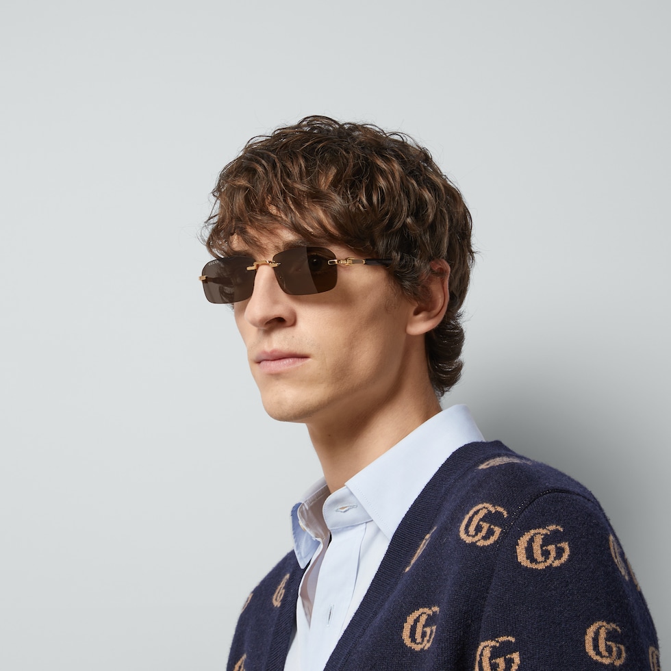 Rectangular frame sunglasses in gold-toned metal | GUCCI® US