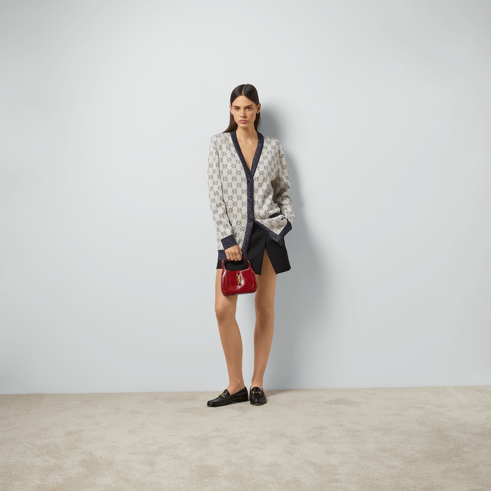 GG cotton jacquard cardigan in ivory and blue | GUCCI® US