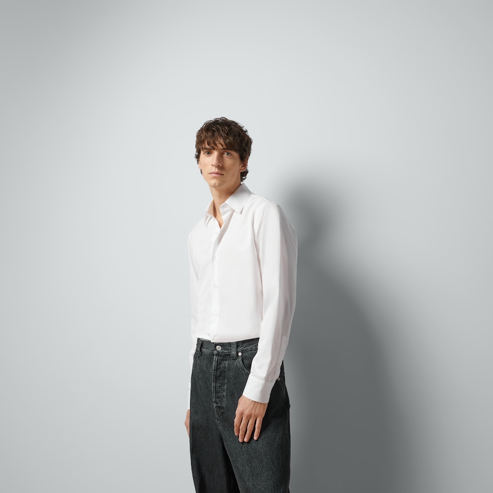 Tシャツ・カットソー PLAIN FW25 SILK SATIN SHIRT (44942094 901) Gucci Silk shirt with GG pattern | Women's Clothing | Vitkac