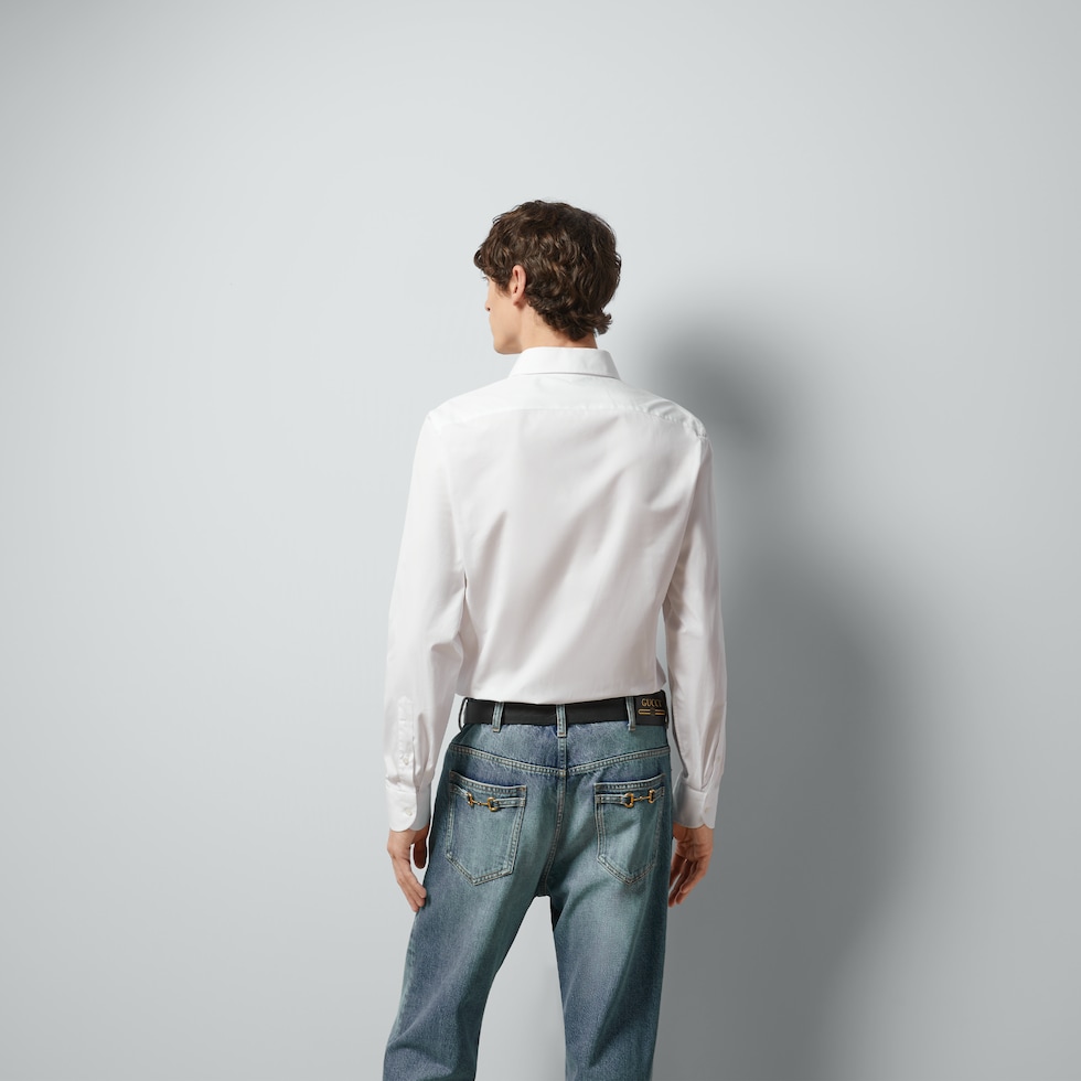 Cotton poplin shirt with Double G in white | GUCCI® US